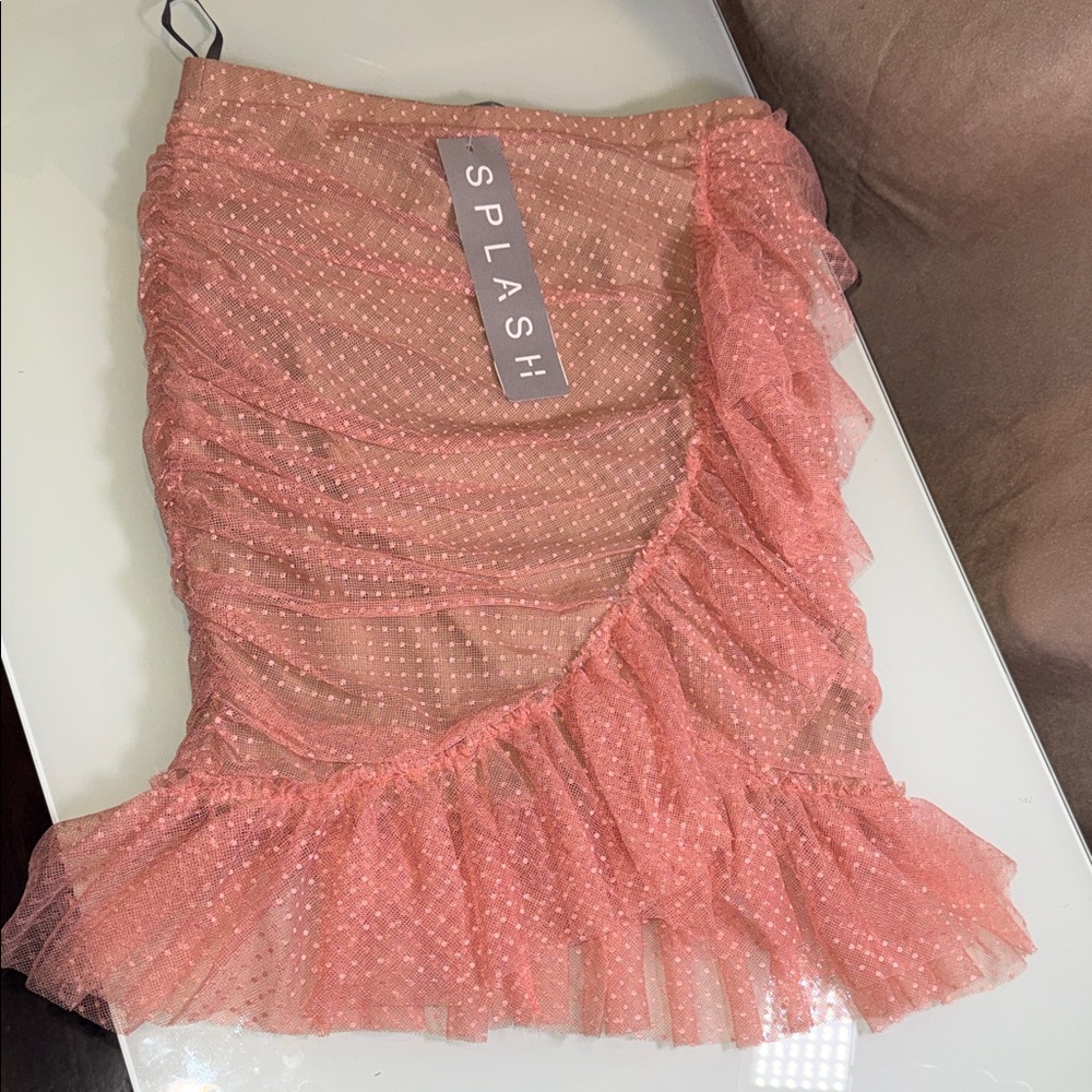 Splash Women's Coral Asymmetrical Ruffle Skirt